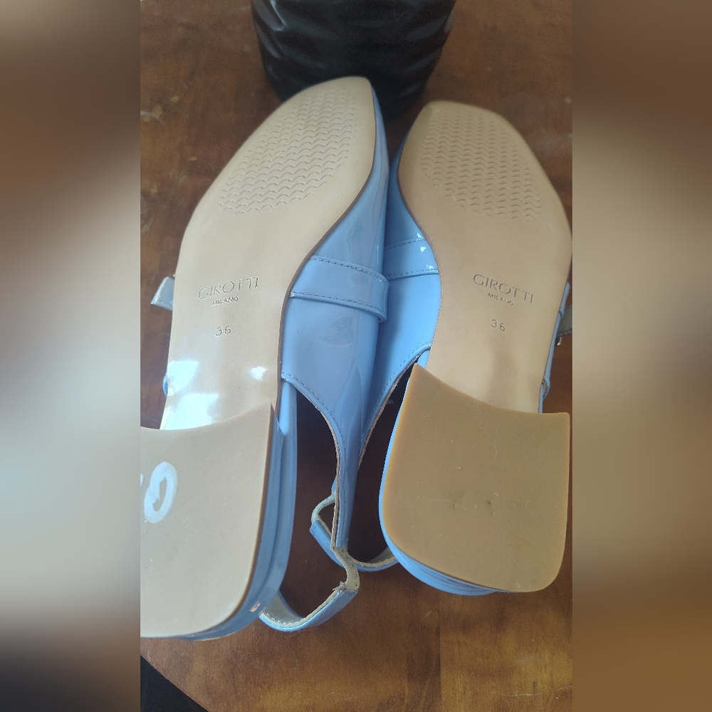 Girotti Square Toed Flat Mary Jane Shoes In Pale Blue - Picture 5 of 5